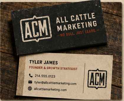 All Cattle Marketing business card mockup from the approved board